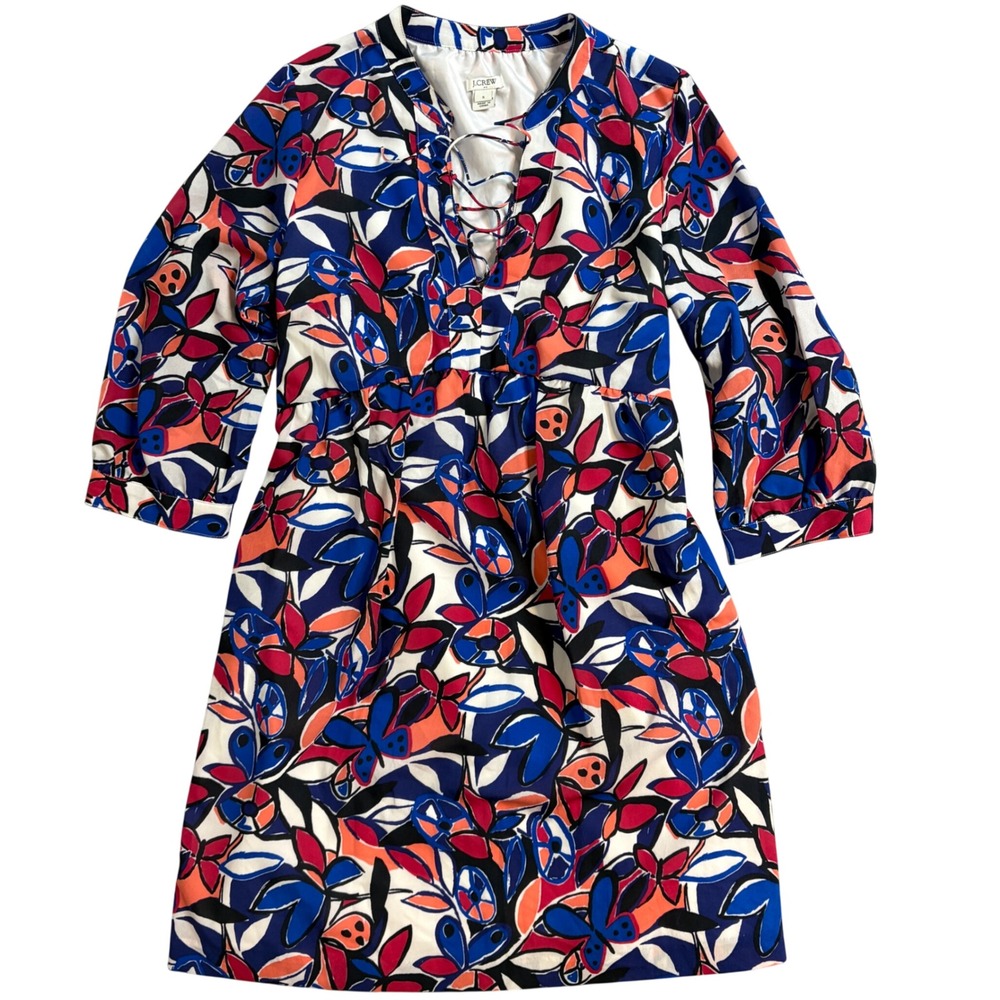 J.Crew Factory H4528 Lace Up Floral Butterfly Dress Women's S 3/4 Sleeve